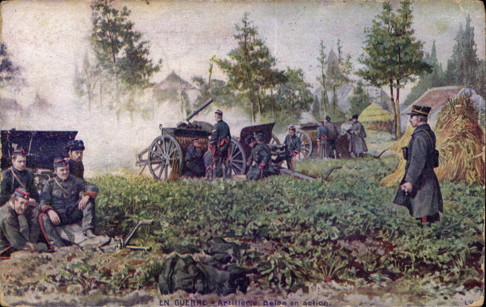 CPA en guerre Artillerie Blege en action (militaria)