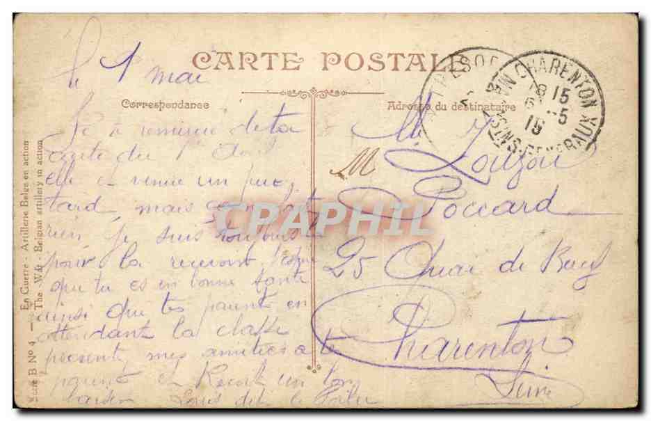 CPA en guerre Artillerie Blege en action (militaria) — Rückseite