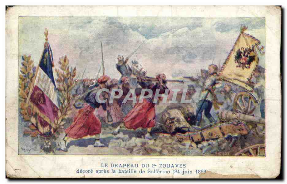 CPA le drapeau du 2eme Zouaves decore apres la bataille de Solferino (24 juin 1859) (militaria) 