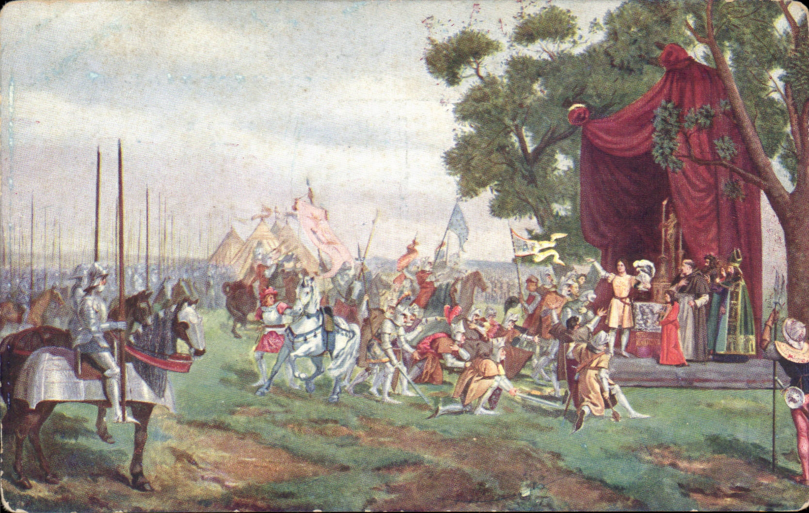 CPA Peinture Apres la victoire de patay Arbaletriers et chevaliers portant l'armure