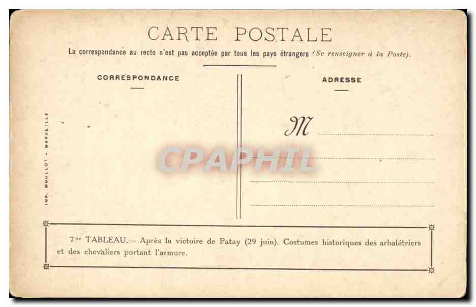 CPA Peinture Apres la victoire de patay Arbaletriers et chevaliers portant l'armure — Rückseite