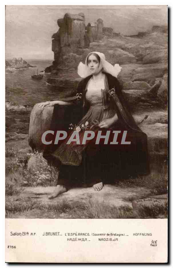 CPA Peinture J Brunet Souvenir de Bretagne Hoffnung Salon 1914