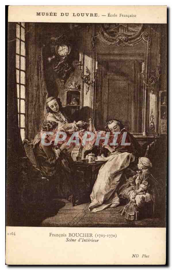 CPA Peinture Francois Boucher 1703 1770 scene d'interieur Musee du Louvre 