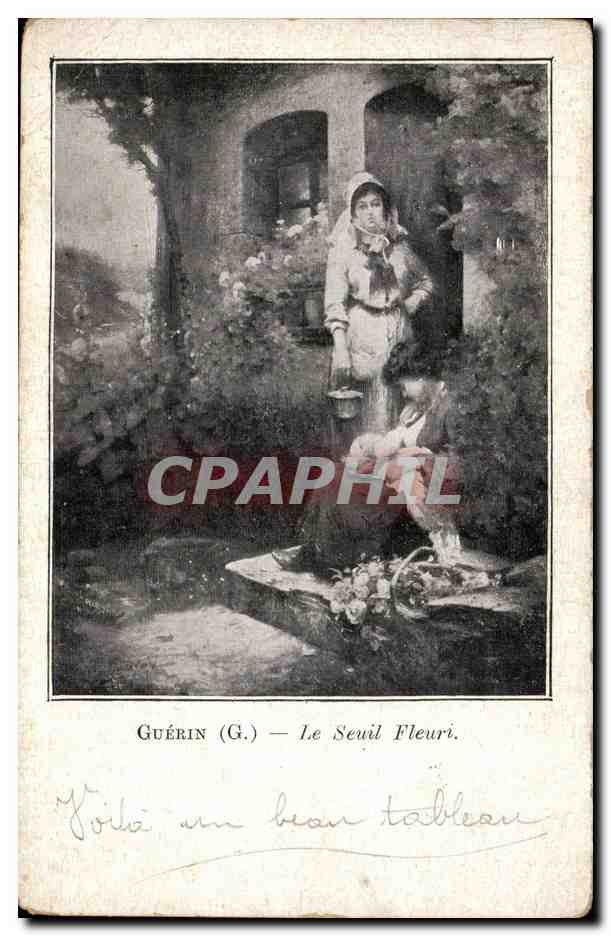 CPA Peinture Guerin Le seuil fleuri