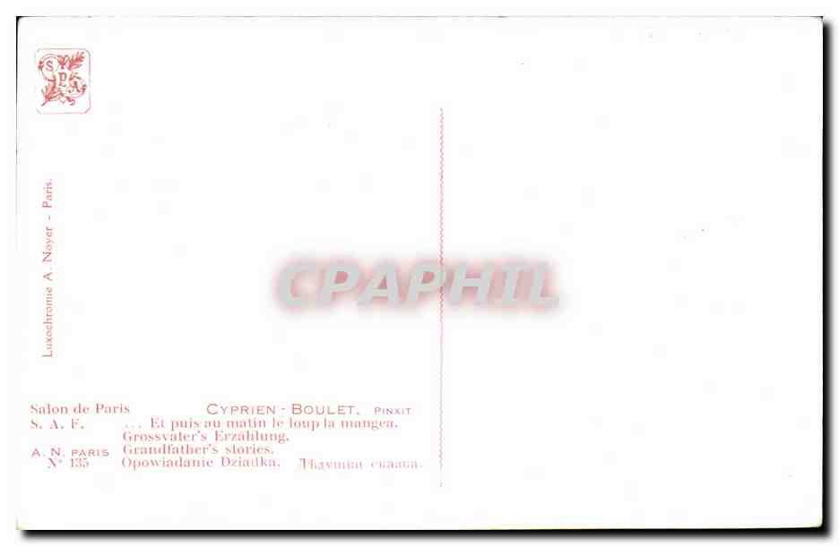 Arts - Tableau - Cyprien Boulot - Grandfather's Stories - Enfants - Grand pere - Salon de Paris - CPA  — Verso