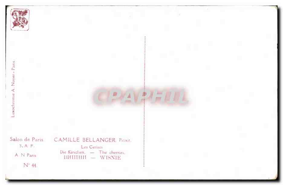 Arts - Tableau - Camille Bellanger - Les Cerises - The Cherry - CPA  — Verso
