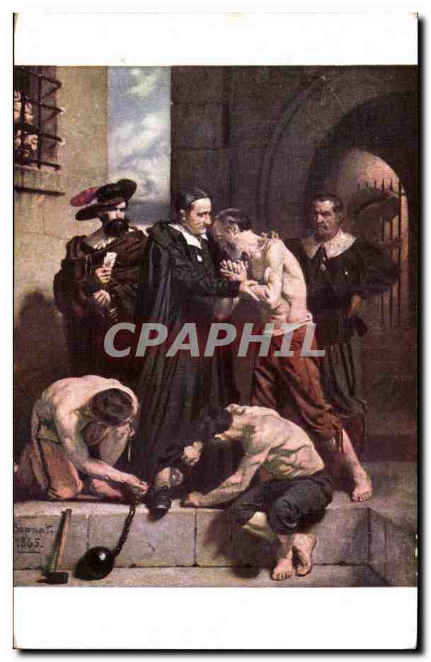 Arts - Tableau - Bonnat - St Vincent du Paul rachete les galeriens - CPA 
