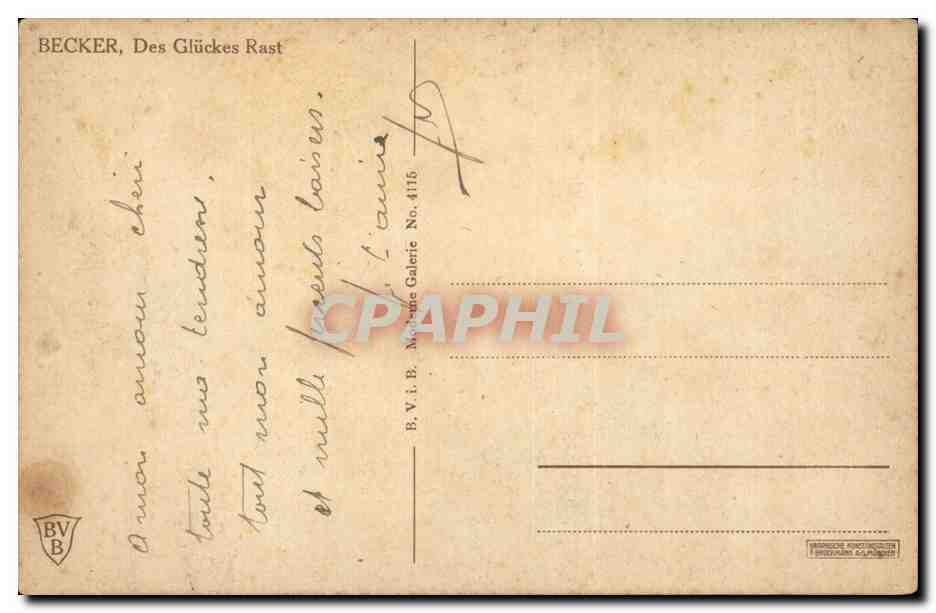 Arts - Tableau - Becker - Des Glueckes Rast - Deutschland - Germany - CPA  — Verso