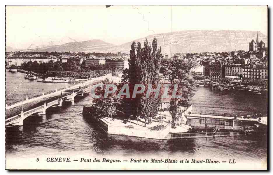Suisse Geneve CPA Pont des Bergues Pont du Mont Blanc et le mont Blanc