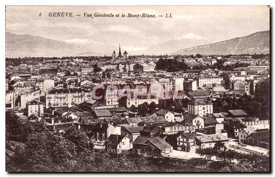 Suisse Geneve CPA Vue generale et le Mont Blanc