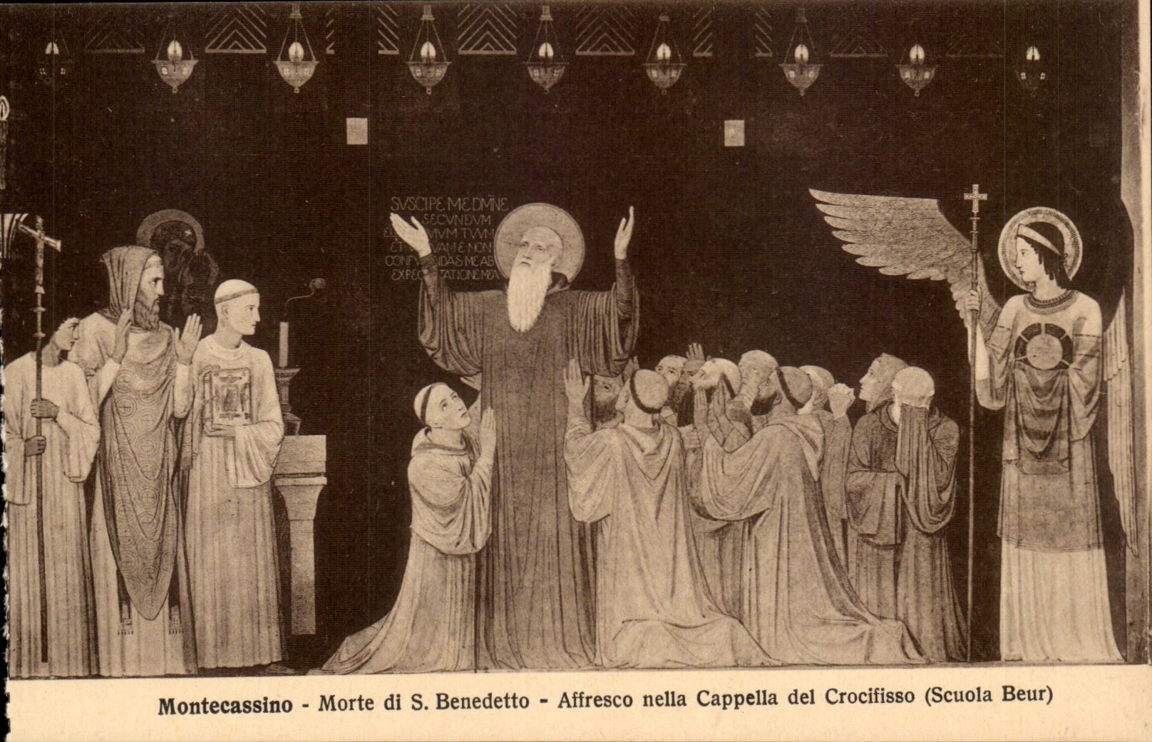 Italie Italia CPA Montecassino Morte di S Benedetto Affresco nella Cappella del CRocifisso (scuola Beur)