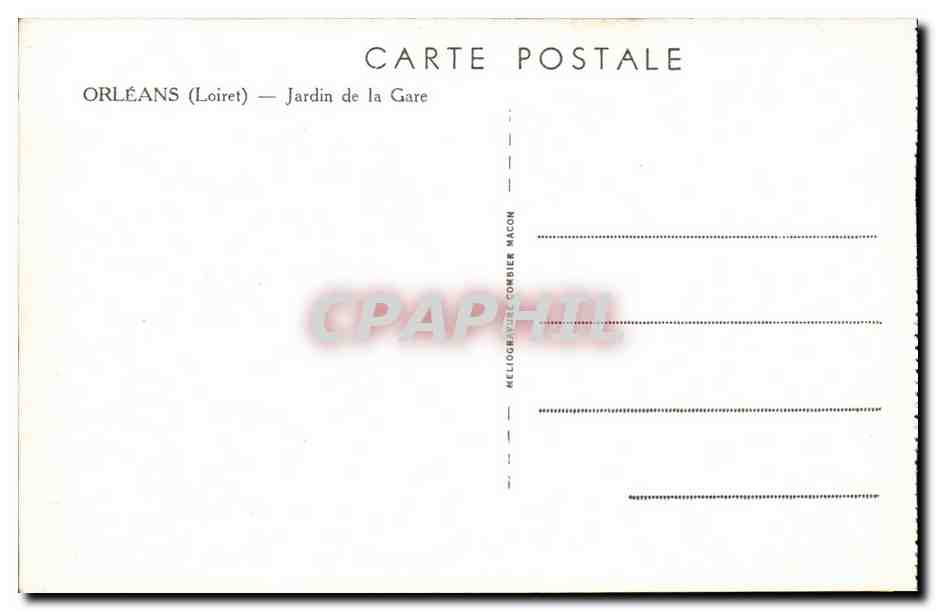 Orleans CPA Jardin de la gare — Verso