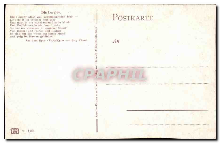 CPA Die Loreley — Verso