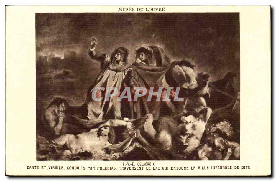 CPA Musee du Louvre Paris Delacroix Dante et Virgile par Phlegias traversant le lac qui entoure la ville infernale de Di