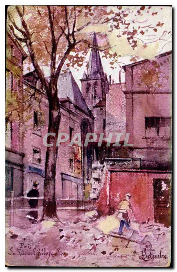 Paris, rue de l'Abbaye — vue d'automne avec église — éditeur Beteauntres