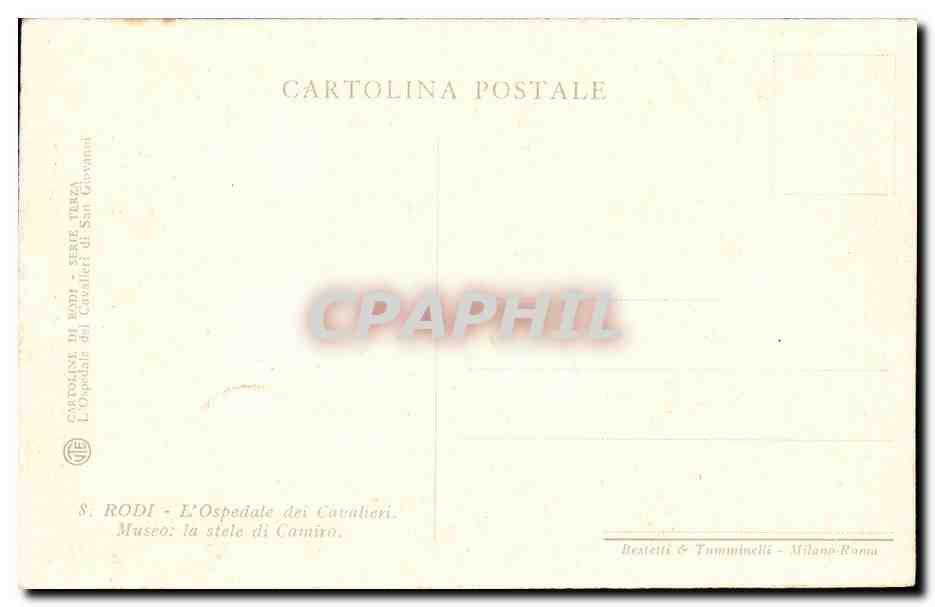 CPA Rodi l'ospedale dei Cavalieri Museo la stele di Camiro — Rückseite