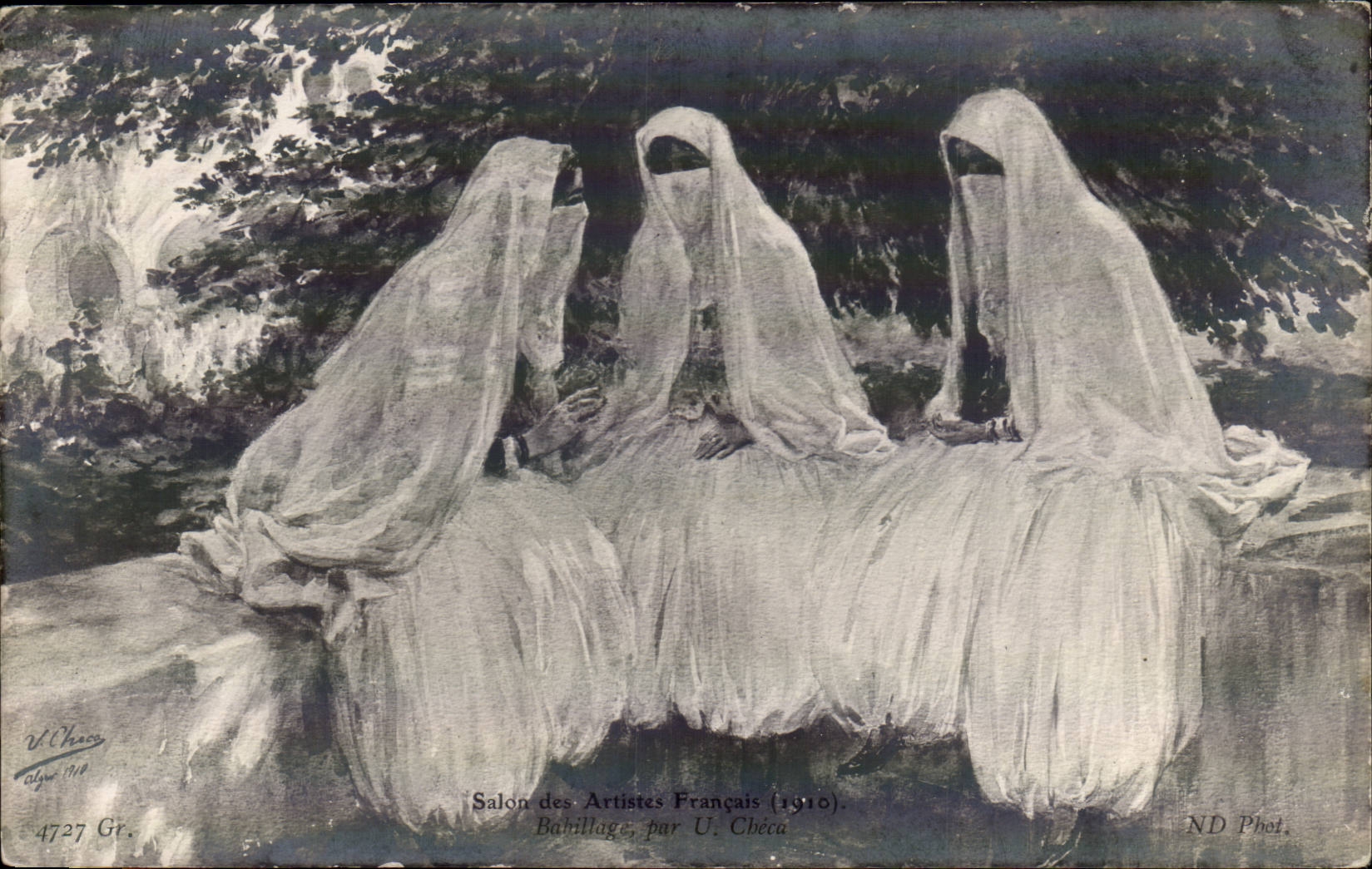 SAlon des artistes francais 1910 CPA Babillage par U Checa (femmes Afrique du nord)