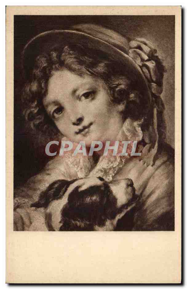 CPA La petite fille au chien (dog) Greuze