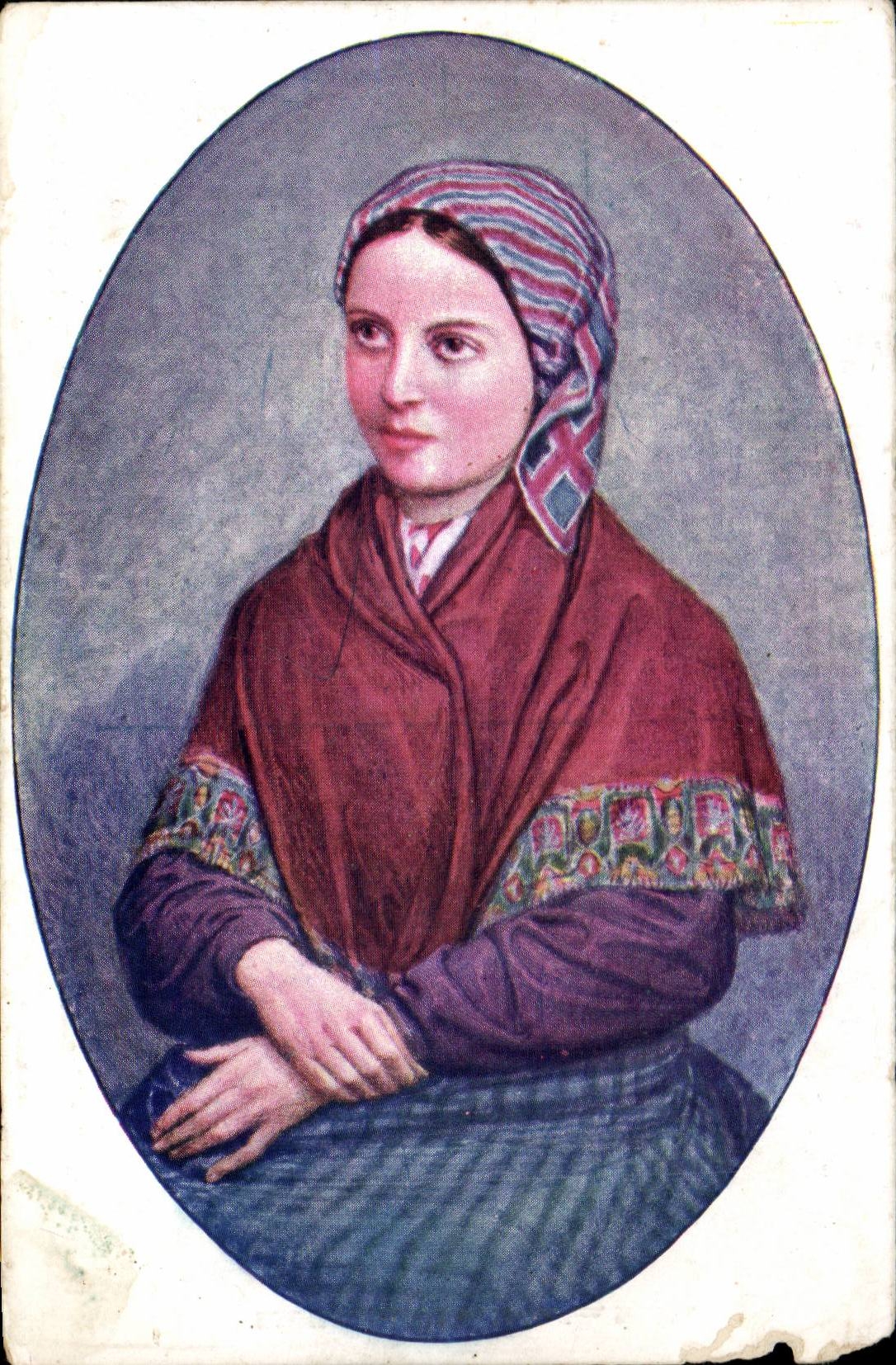 Femme en costume traditionnel — éditeur Bernadette Soubirous — n° de série non visible