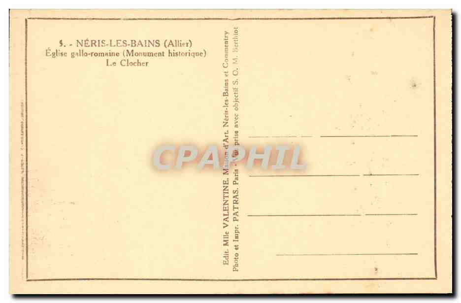 Neris les Bains - Eglise gallo romaine - Le Clocher - CPA  — Verso