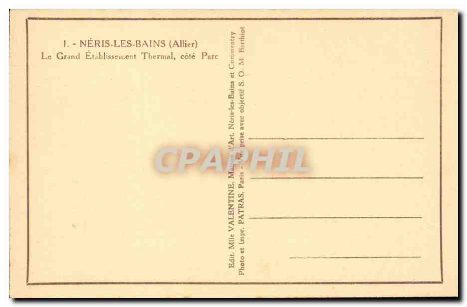 Neris les Bains - Le Grand Etablissement Thermal - CPA  — Back