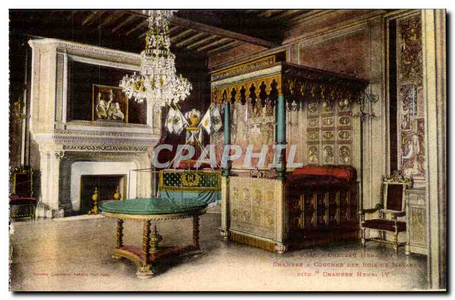Chambre à coucher des Rois de Navarre — dite 'Chambre Henri IV' — Château de Pau — éditeur : Théophile Cogniet, Paris