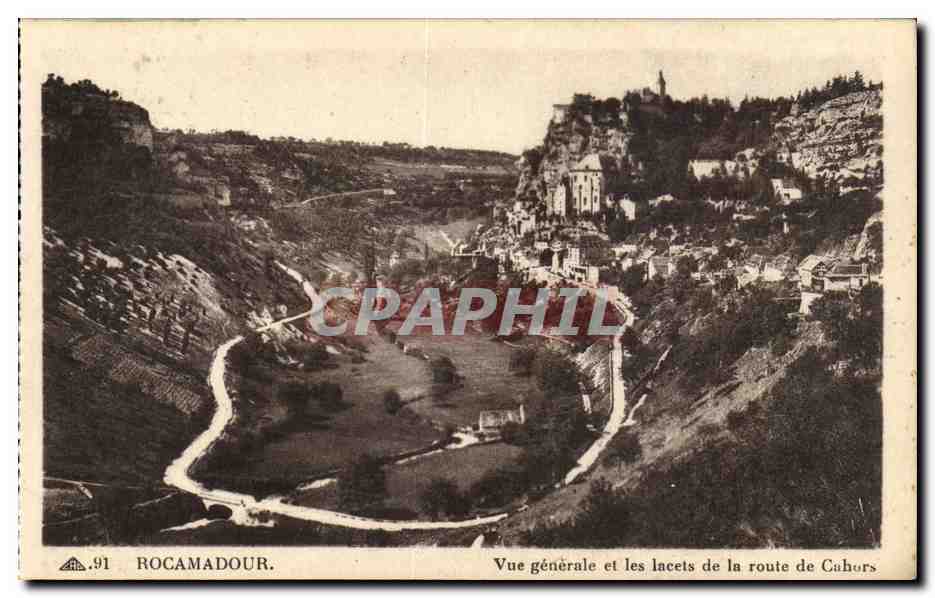 Rocamadour — Vue générale et les lacets de la route de Cahors — C° des Arts Photobécanique