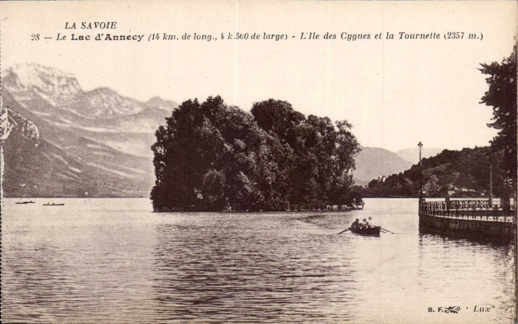 Le Lac d'Annecy — L'Île des Cygnes et la Tournette (2357 m.) — B. F. 'Lux'