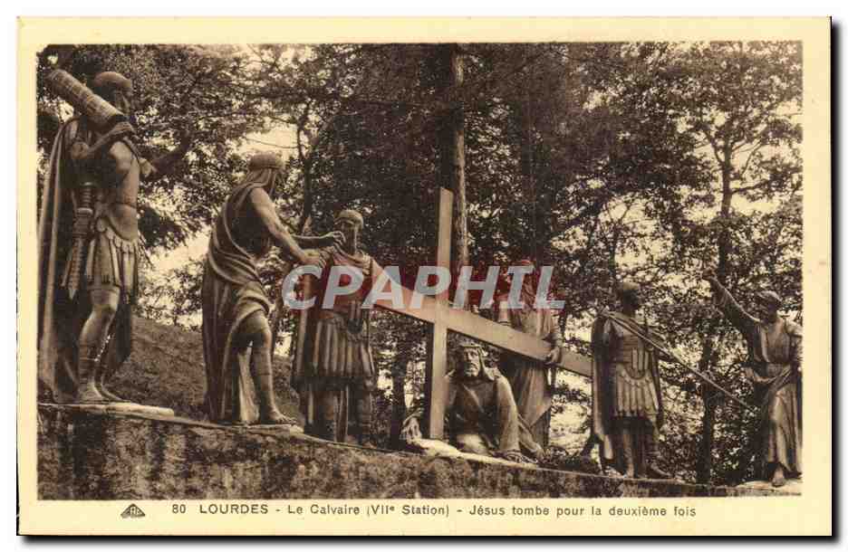 Lourdes - Le Calvaire - VII Station - Jesus tombe pour le deuxieme fois - CPA 