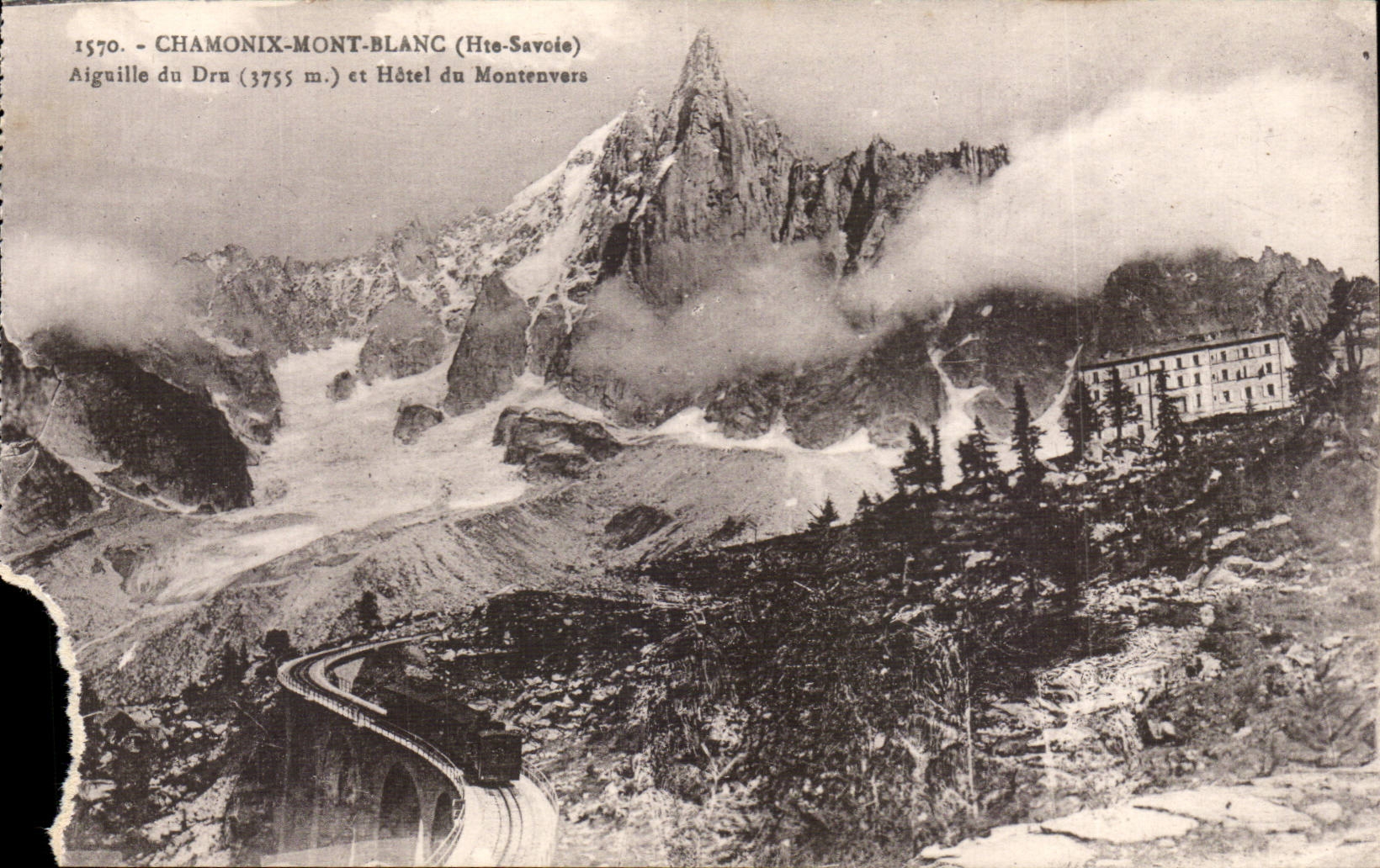 Aiguille du Drn (3755 m) et Hôtel du Montenvers — Chamonix-Mont-Blanc (Haute-Savoie) — L. Fauraz, édit.
