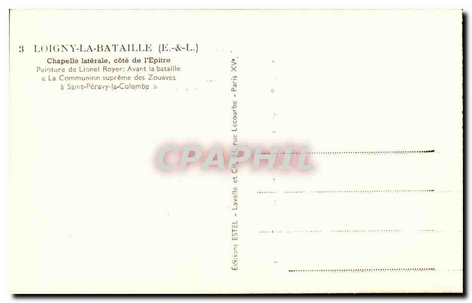 Loigny la Bataille CPA Chapelle laterale cote de l'Epitre Zouaves — Back