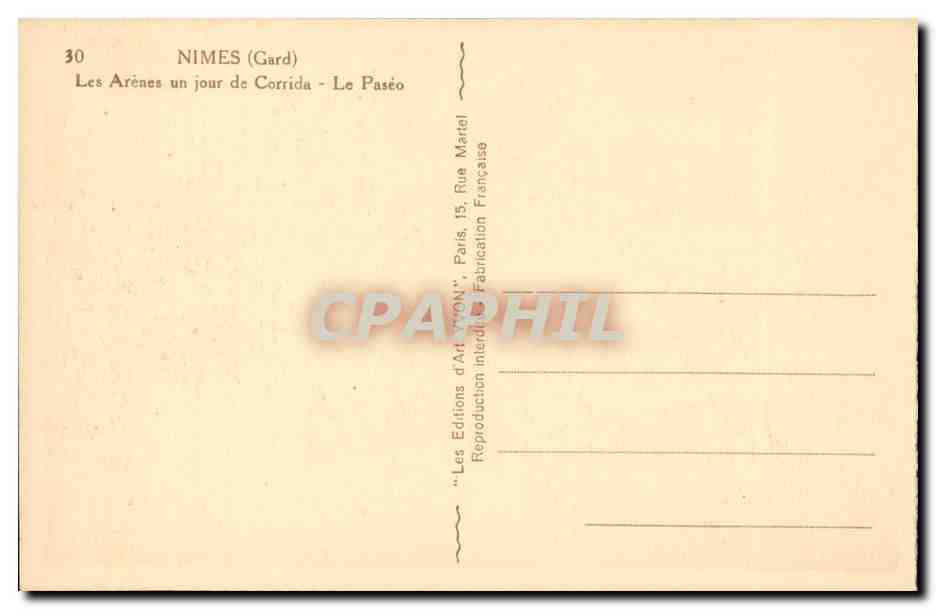 Nimes - Les Arenes un jour de Corrida -Le Paseo - CPA  — Rückseite