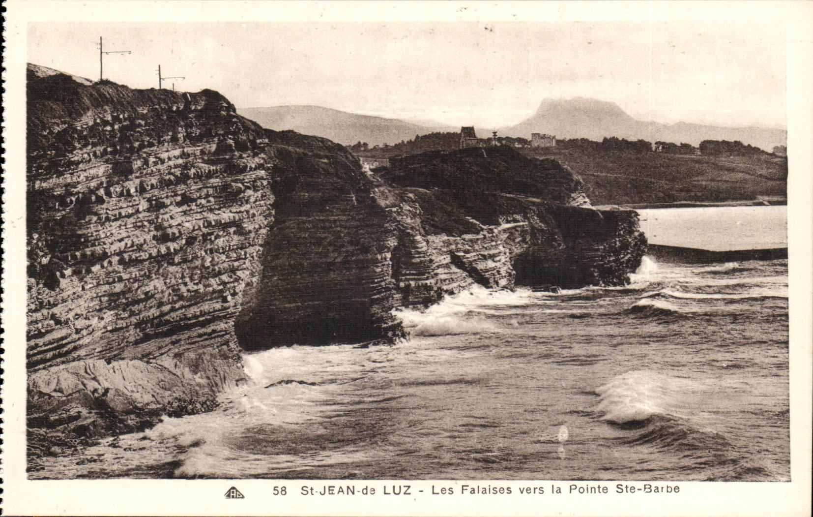 St-Jean-de-Luz — Les Falaises vers la Pointe Ste-Barbe — éditeur A. B. (n° 58)