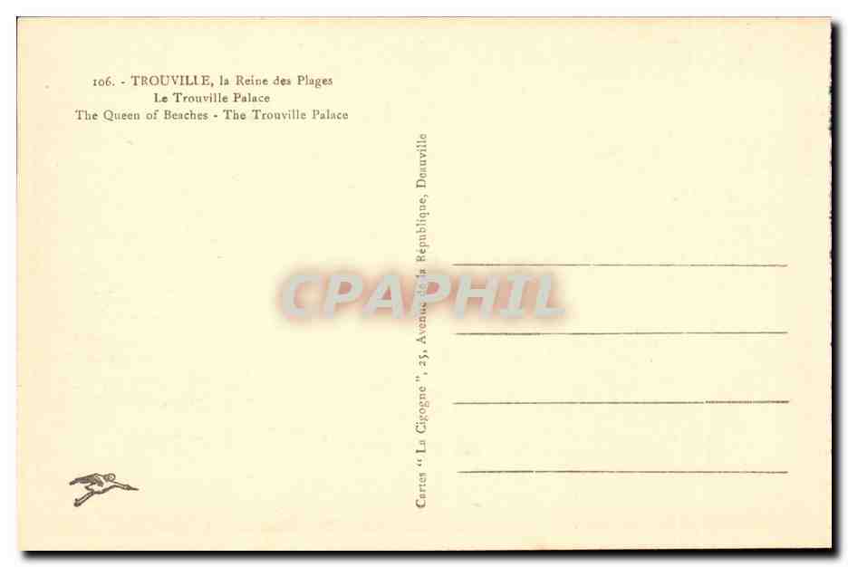 Trouville - Le Trouville Palace — éditeur 'La Cigogne', n°106 — Verso