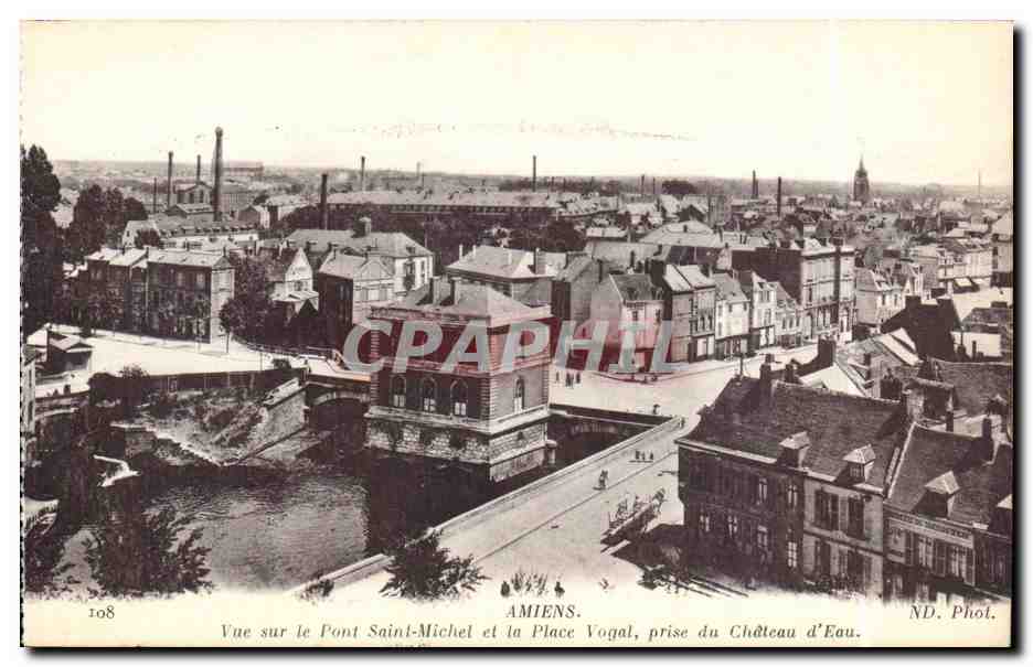Amiens - Vue sur le Pont Saint Michel et la Place Vagot prise du Chataeau d'eau - CPA 