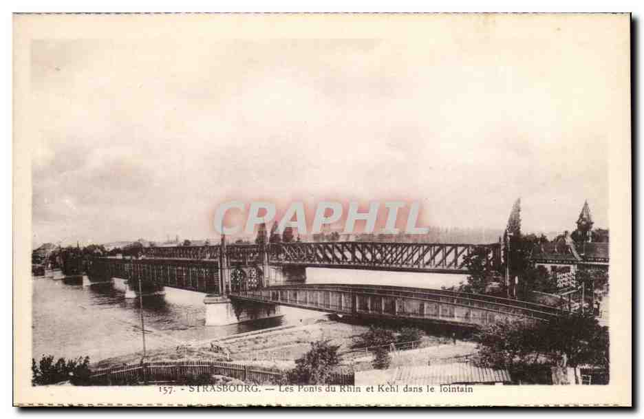 Strasbourg CPA Les ponts du Rhin et Kehl dans le lointain