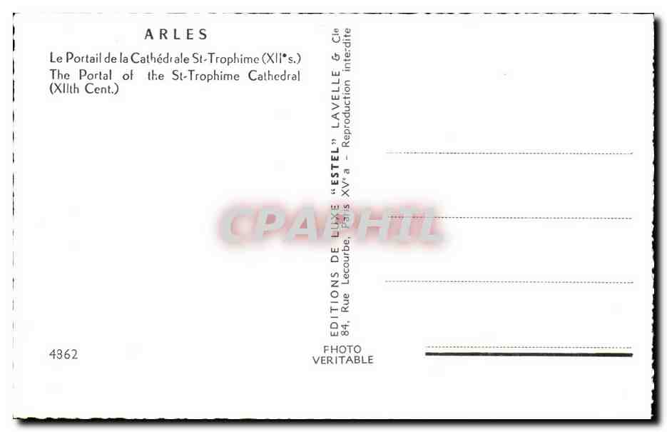 Portal der Kathedrale Saint-Trophime — Arles — Editions « Estel » — Rückseite