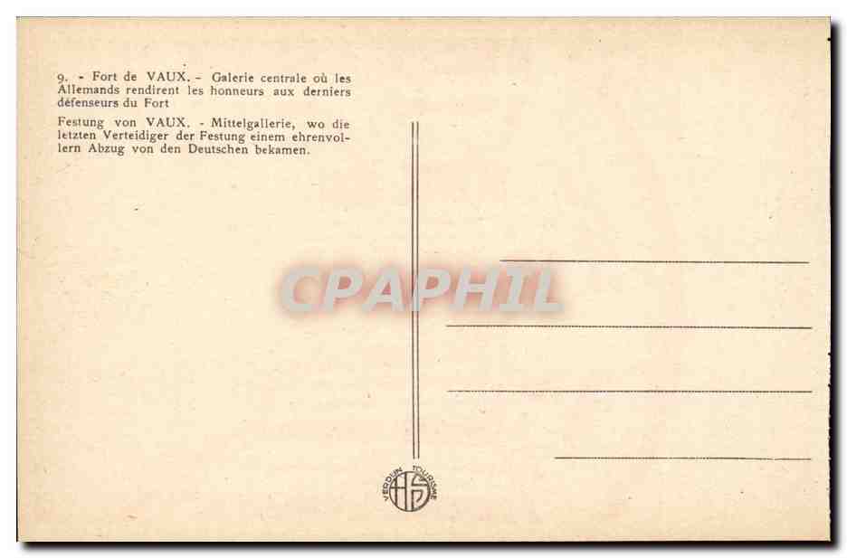 Fort de Vaux — Galerie centrale où les Allemands rendirent les honneurs aux derniers défenseurs du fort — Reverso
