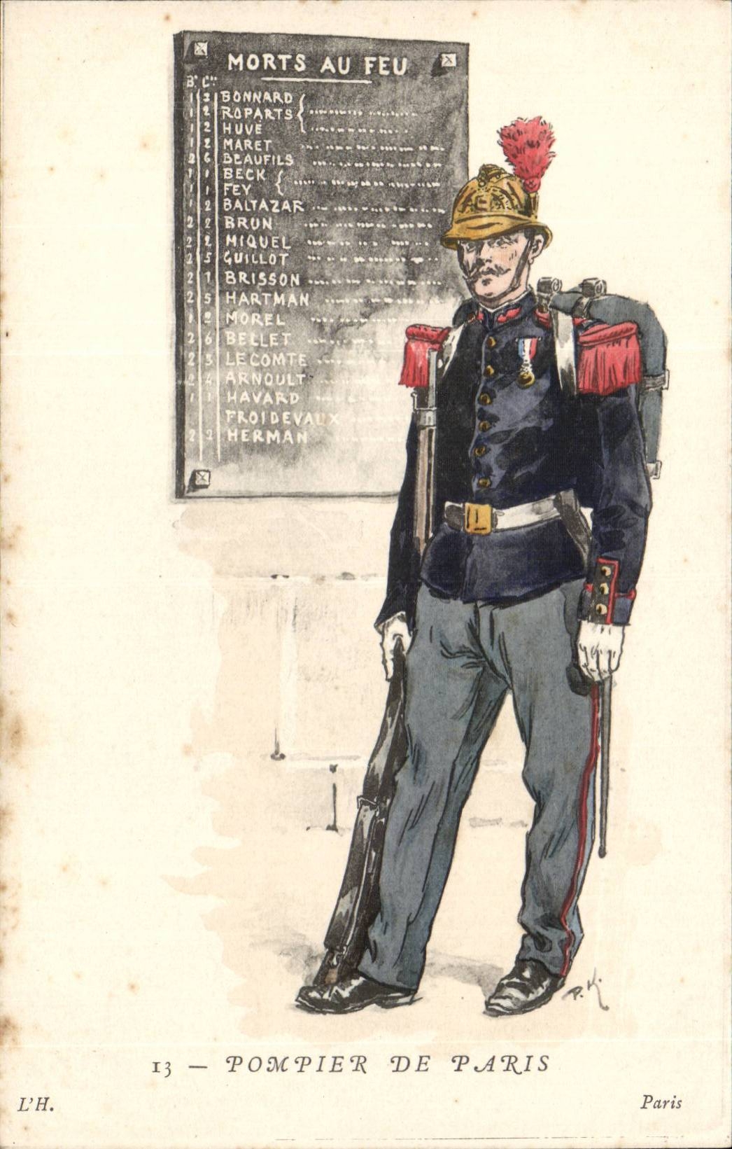 CPA Illustrateur Uniforme Pompier de Paris (metier fireman)