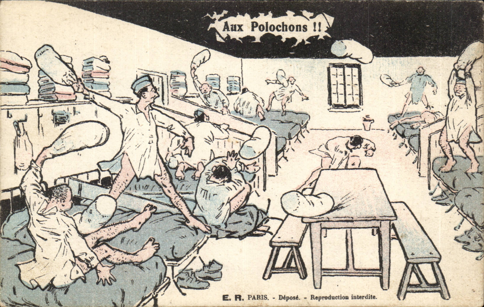 CPA Illustrateur Aux polochons (militaria)