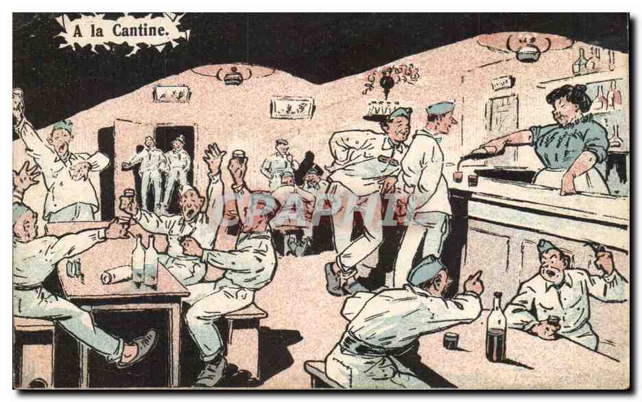 CPA Illustrateur A la cantine (militaria)