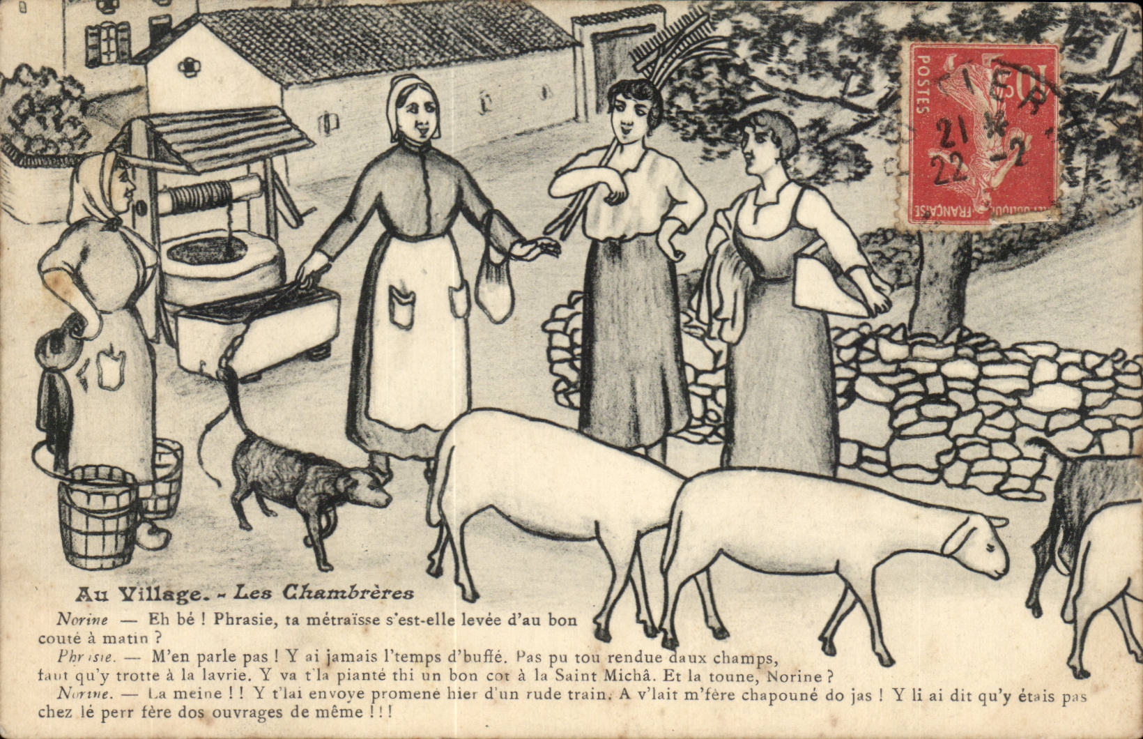 CPA Illustrateur Au village Les Chambreres Folklore Moutons Sheep