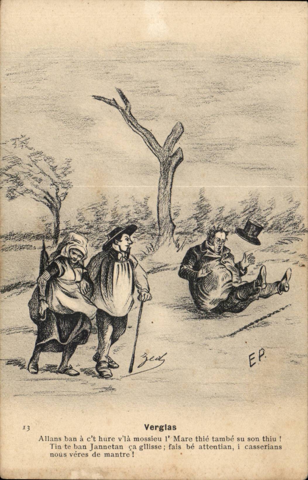 Verglas — scène comique avec trois personnages — E.P. (éditeur ?) n°13