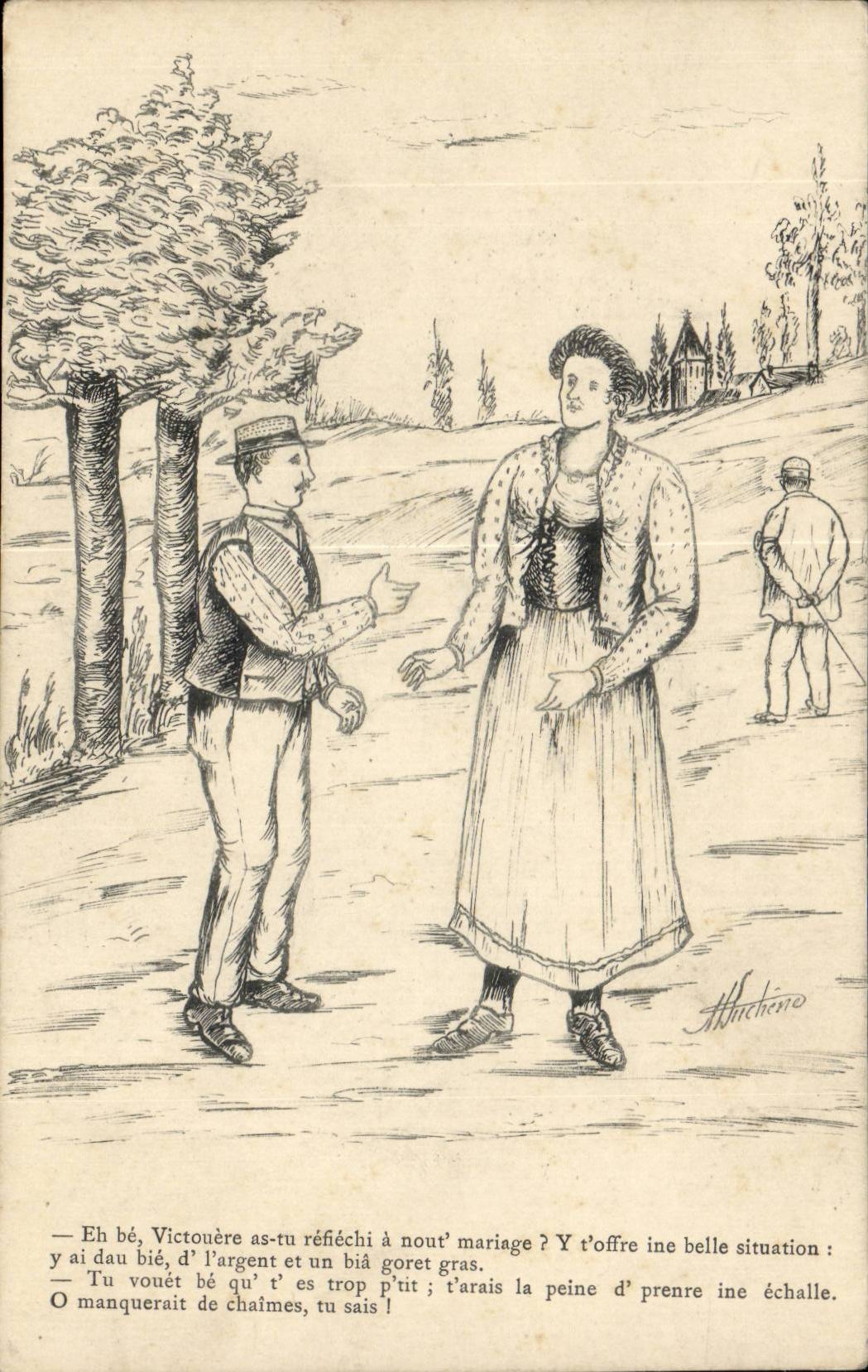 Illustrateurs - Eh be Victonere as tu reflechi a nout mariage? Y t'offre ine belle situation - CPA 