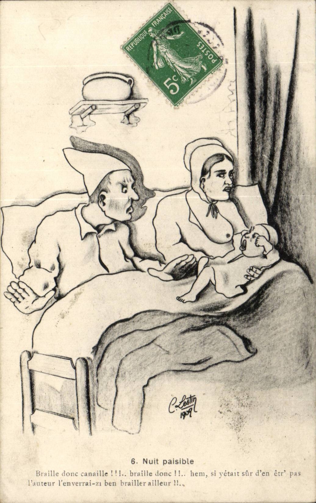 Illustrateurs - Nuit Paisible - bebe - sein - CPA 