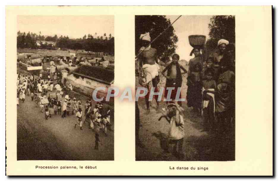 Inde - India - Mission Etrangeres - Coloniale - Procession Paienne - le debut - La Danse du Singe - CPA 