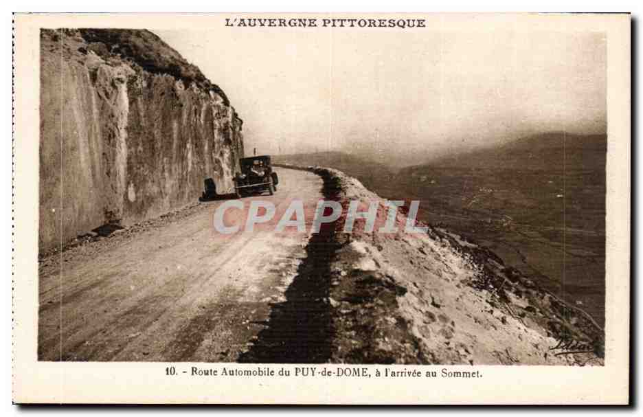 Route Automobile du PUY-de-DOME, à l'arrivée au Sommet — L'Auvergne pittoresque — J.-B. Béguin, Vichy