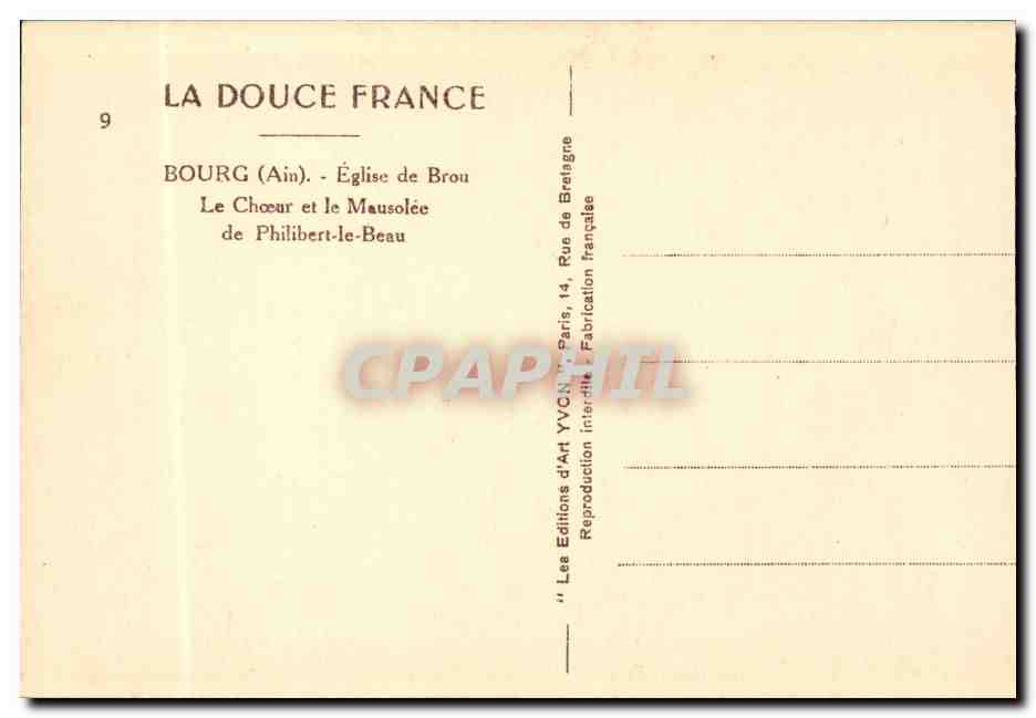Bourg (Ain) — Église de Brou, le Chœur et le Mausolée de Philibert-le-Beau — Les Éditions d'Art YVCN, Paris — Reverso