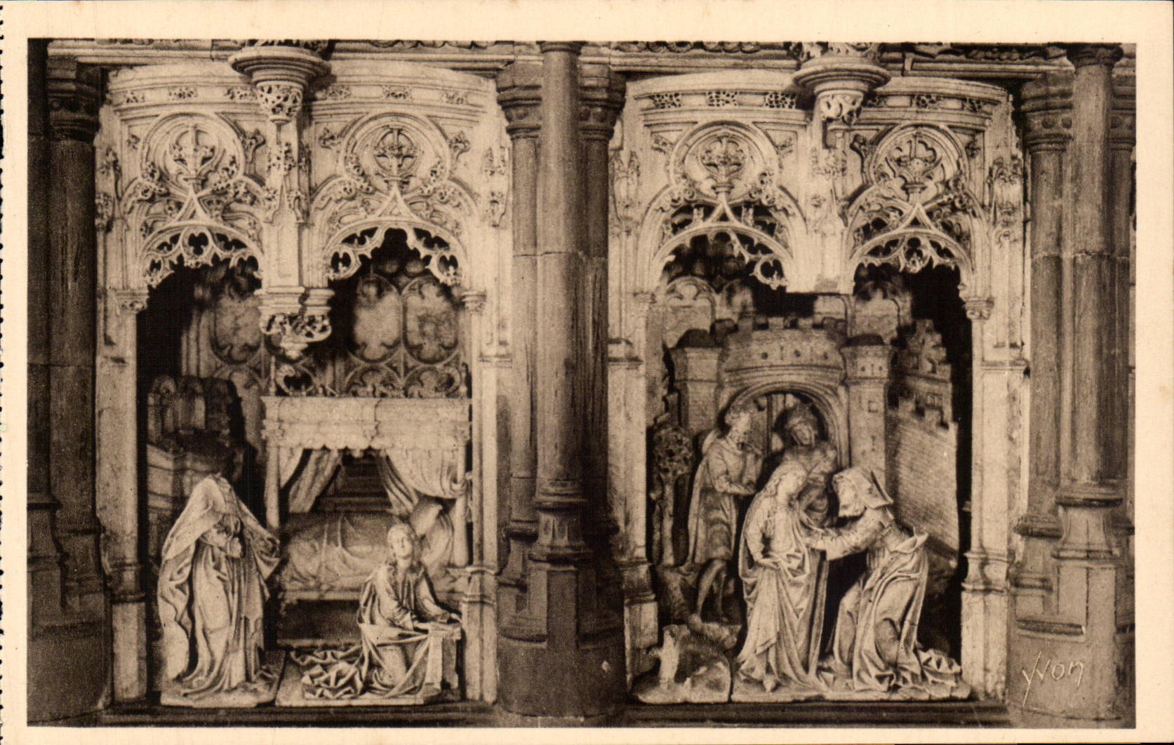 Bourg (Ain) — Église de Brou — Figures du Rétable de la Chapelle de la Vierge : L'Annonciation et la Visitation — Éditions d'Art YVON, Paris