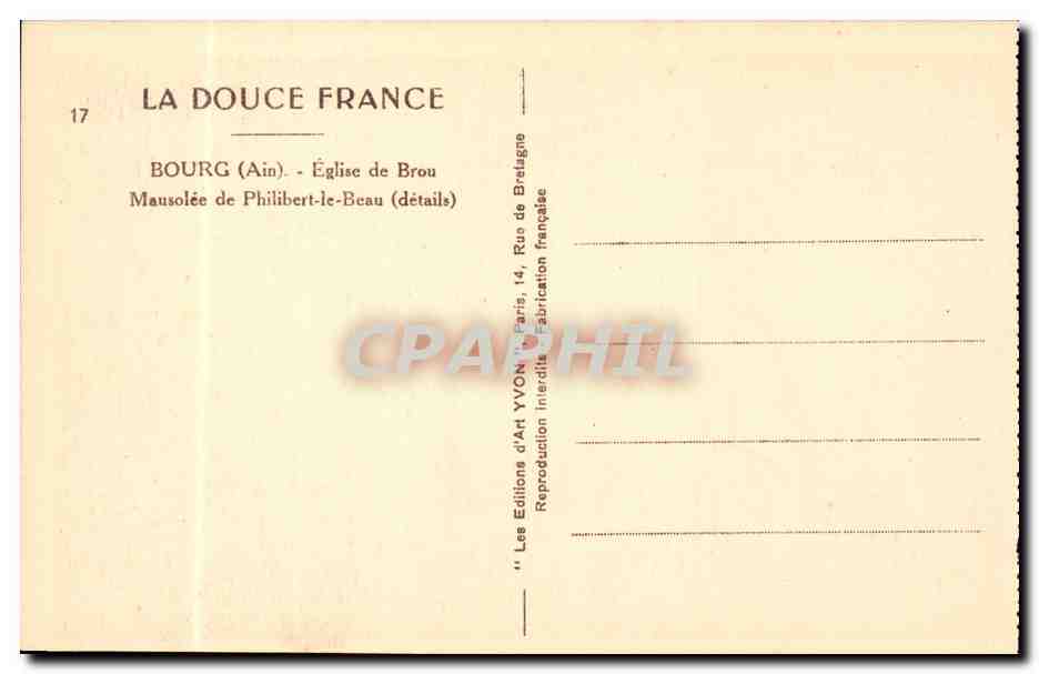 Bourg (Ain) — Église de Brou, Mausolée de Philibert-le-Beau (détails) — Éditions d'Art YVON, Paris — Rückseite